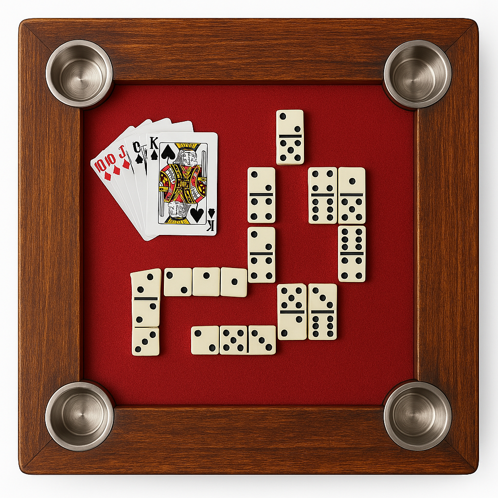 Mesa 2 en 1 Domino Poker Artesanal Madera Pino Portavasos