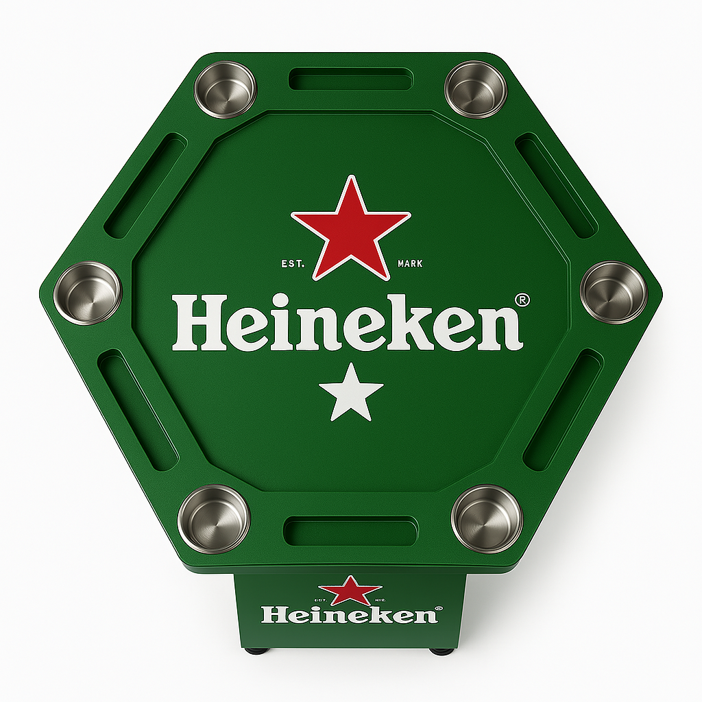 Mesa de Poker Hexagonal Heineken en Madera y Vinilo Laminado