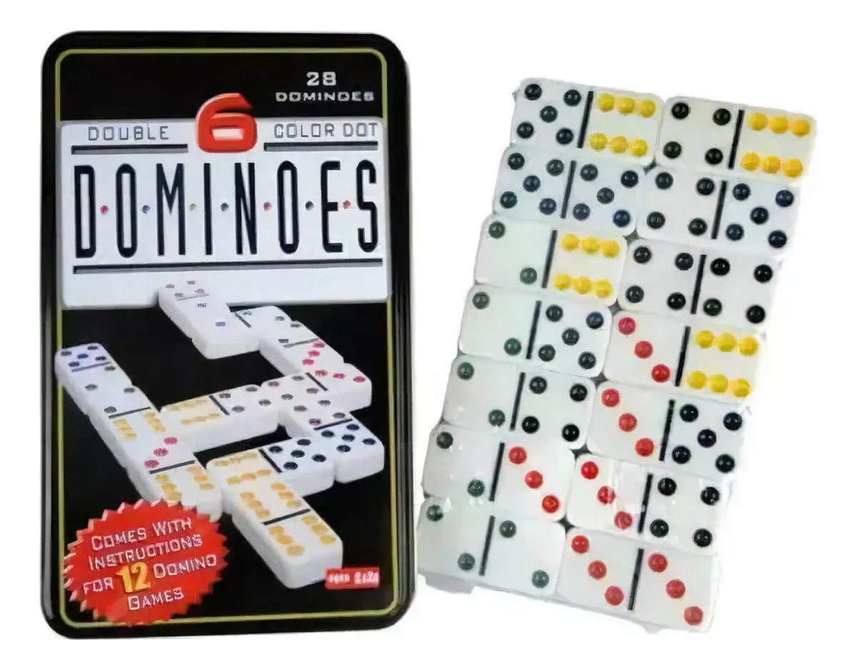 Juego de Domino Professional, estuche metalico, 28 piezas de colores