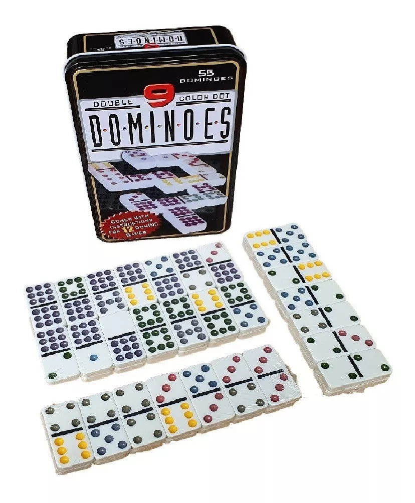 Dominó De Lujo 55 Piezas Doble 9 Caja Metálica Profesional