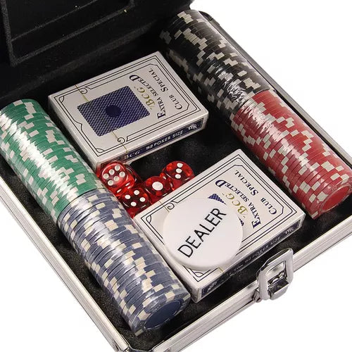 Set Fichas Poker 100pc Maletin Juego Casino + Dados + Cartas