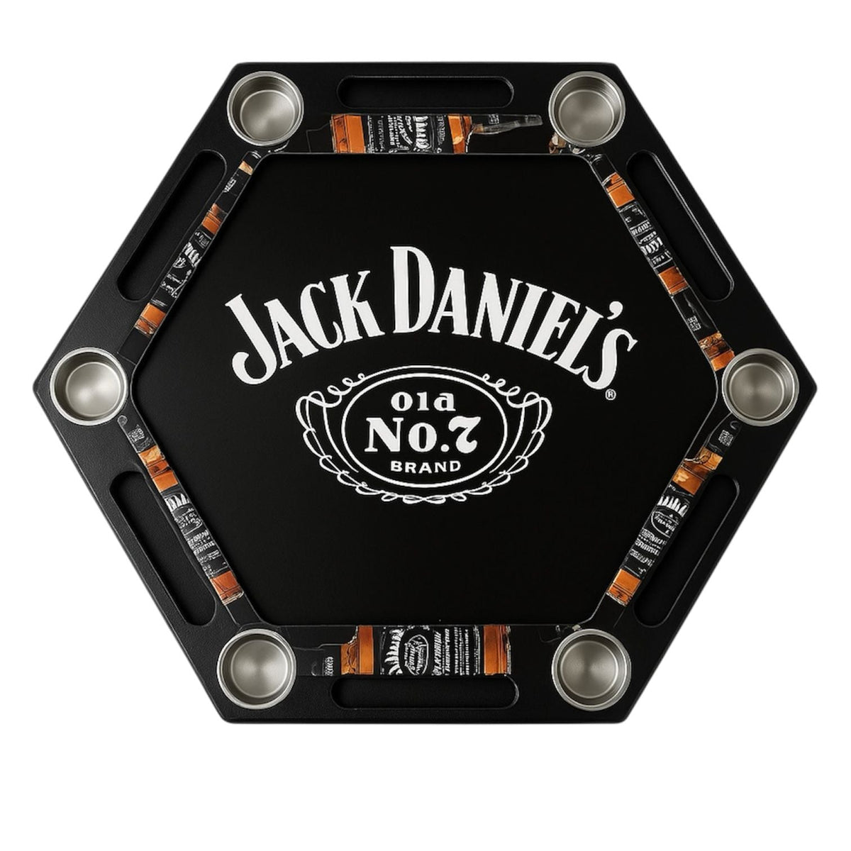 Mesa de Poker Hexagonal Jack Daniel’s en Madera y Vinilo Laminado