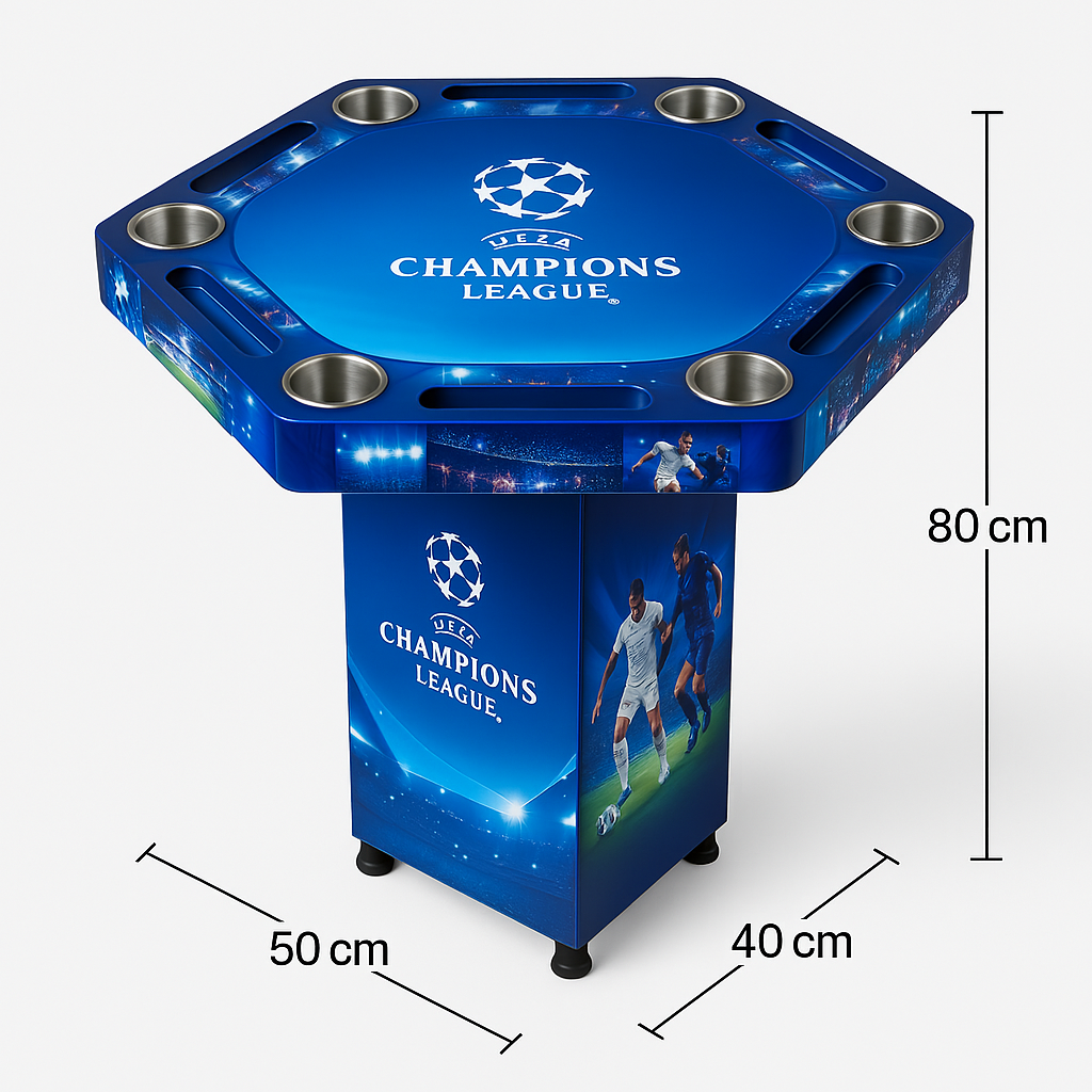 Mesa de Poker Hexagonal Champions League en Madera Vinilo