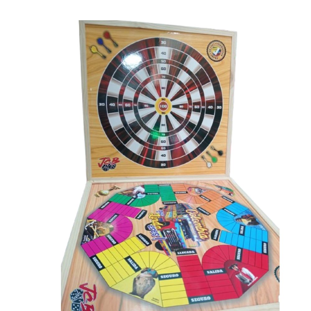 Juego de Parques Magnetico 6 Puestos Tablero Madera + Tiro Al Blanco