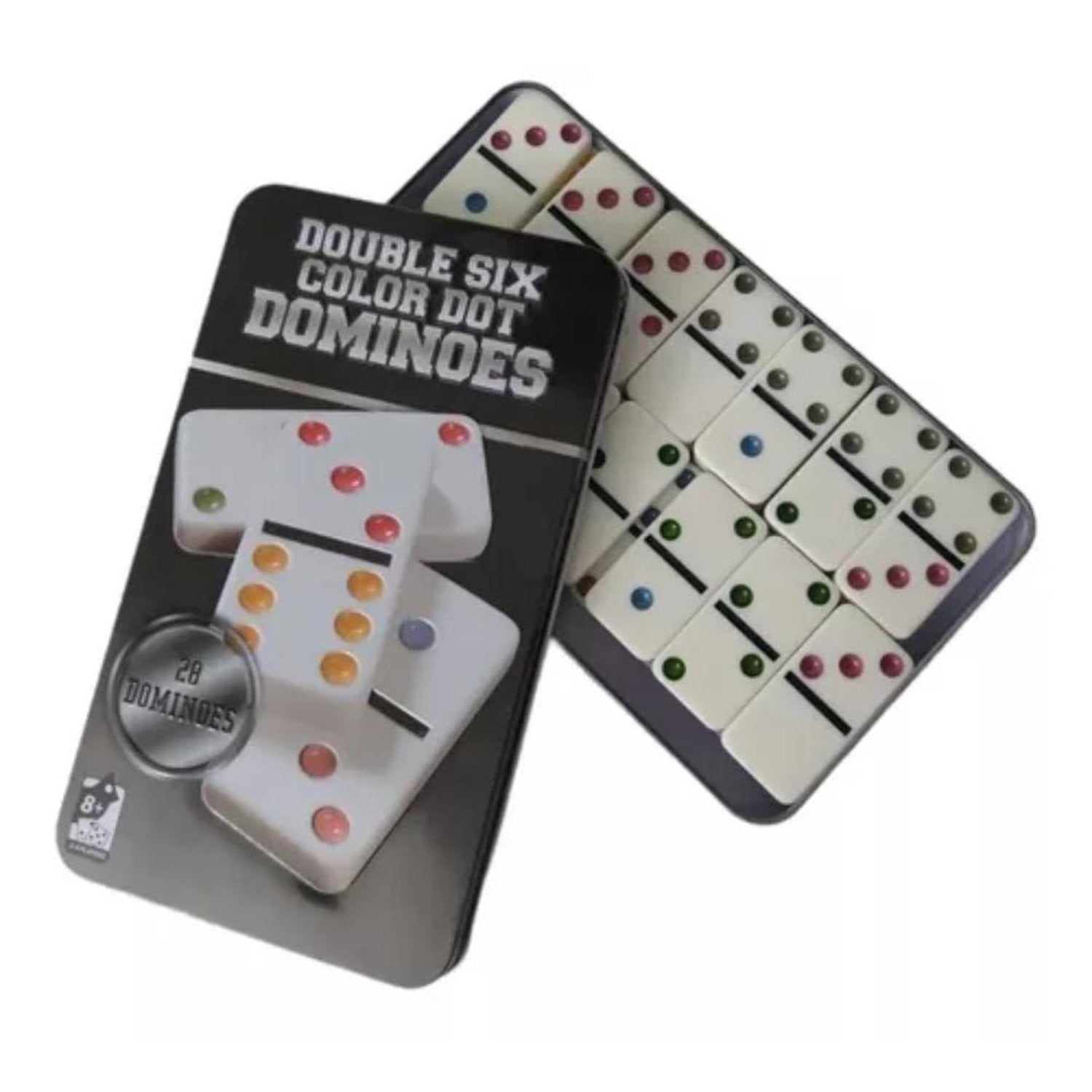 Dominó Doble Seis Puntos De Colores- Estuche Metálico