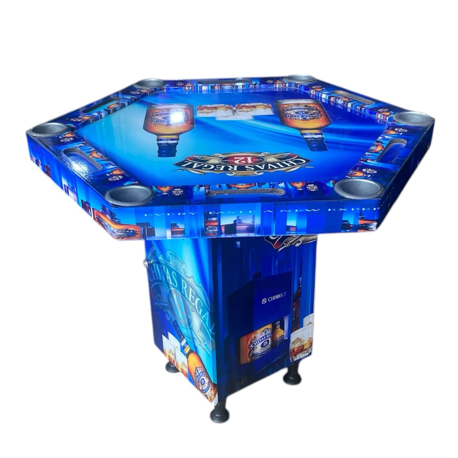 Mesa de Poker Hexagonal Chivas Regal en Madera Vinilo 