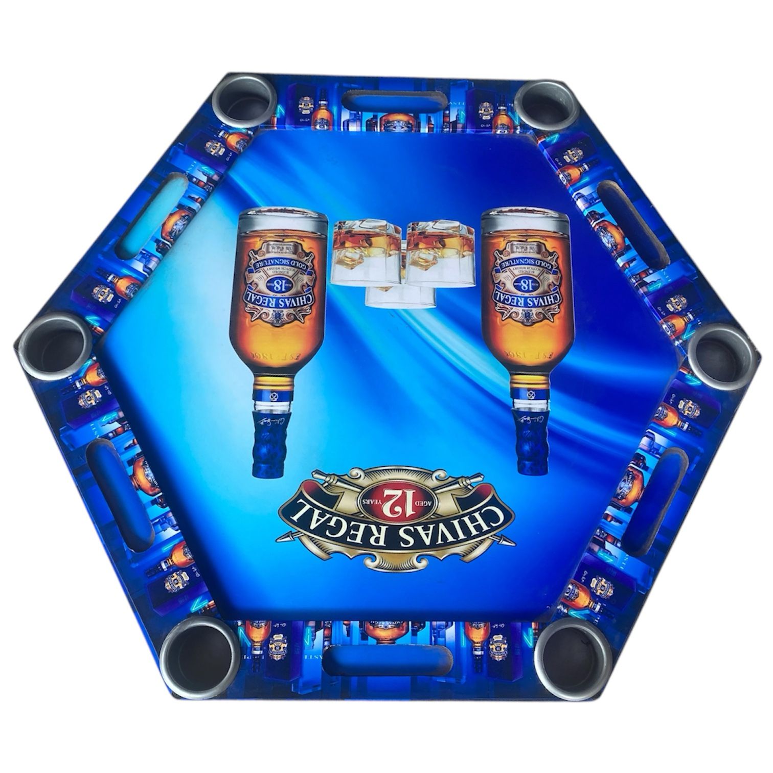 Mesa de Poker Hexagonal Chivas Regal en Madera Vinilo 