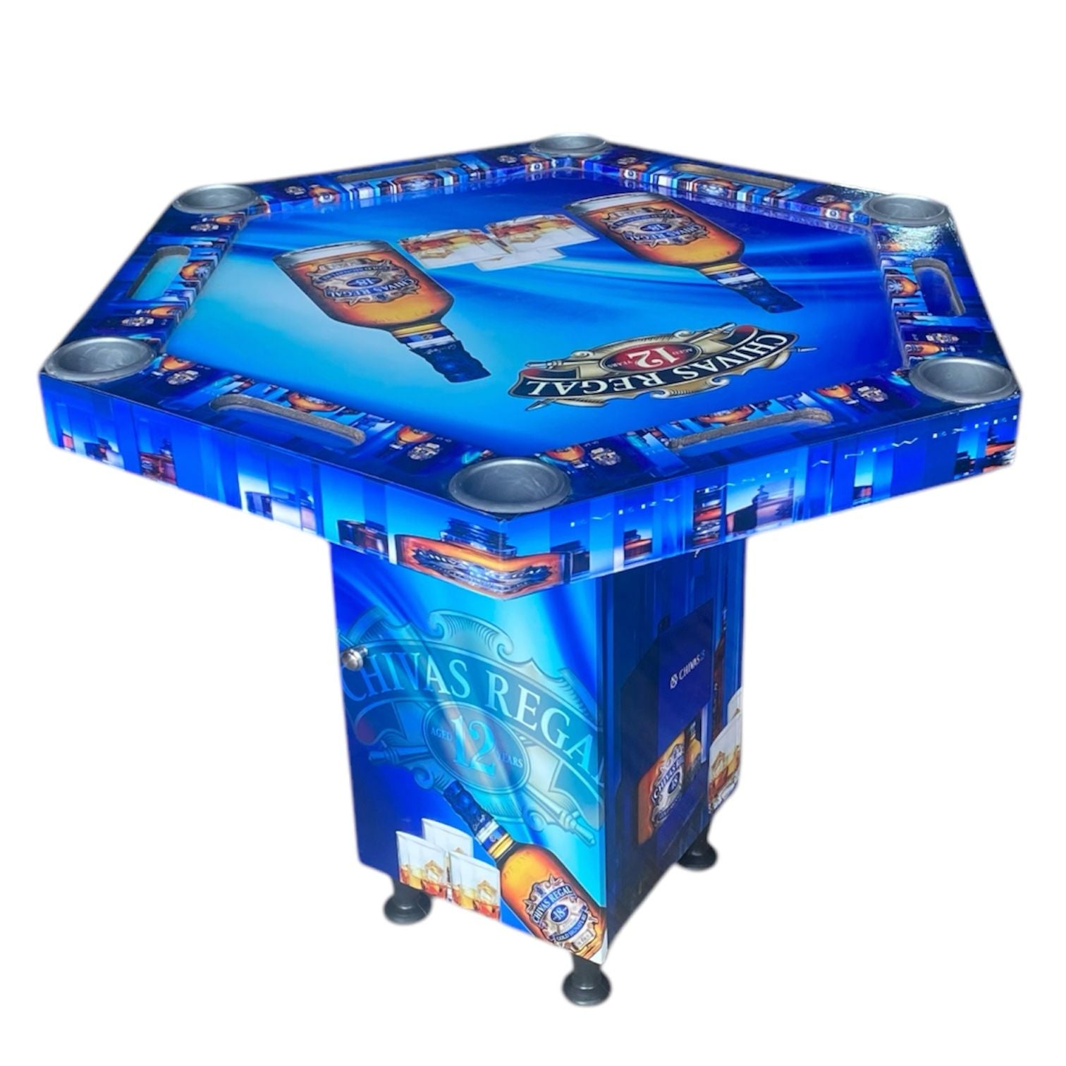 Mesa de Poker Hexagonal Chivas Regal en Madera Vinilo 
