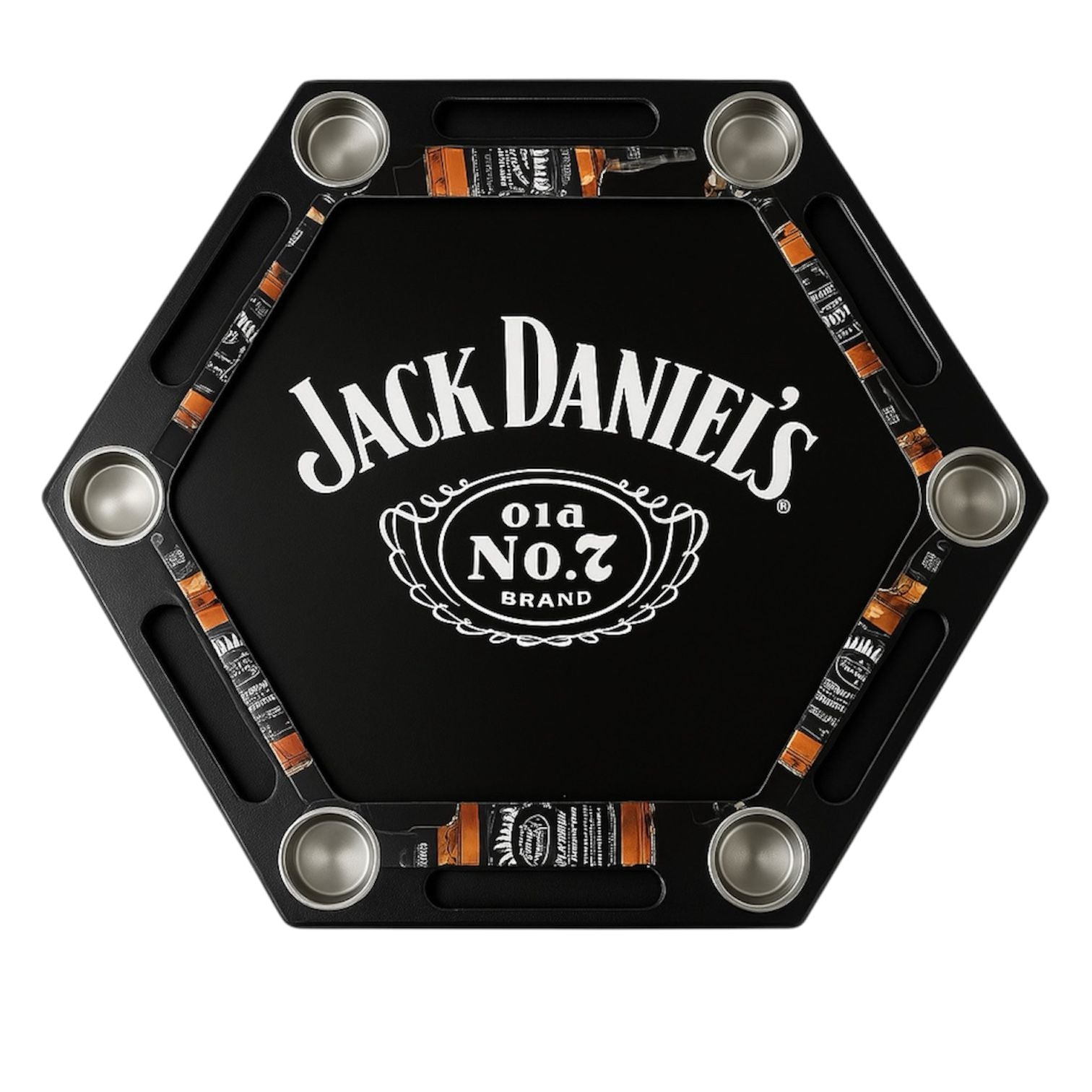 Mesa de Poker Hexagonal Jack Daniel’s en Madera y Vinilo Laminado